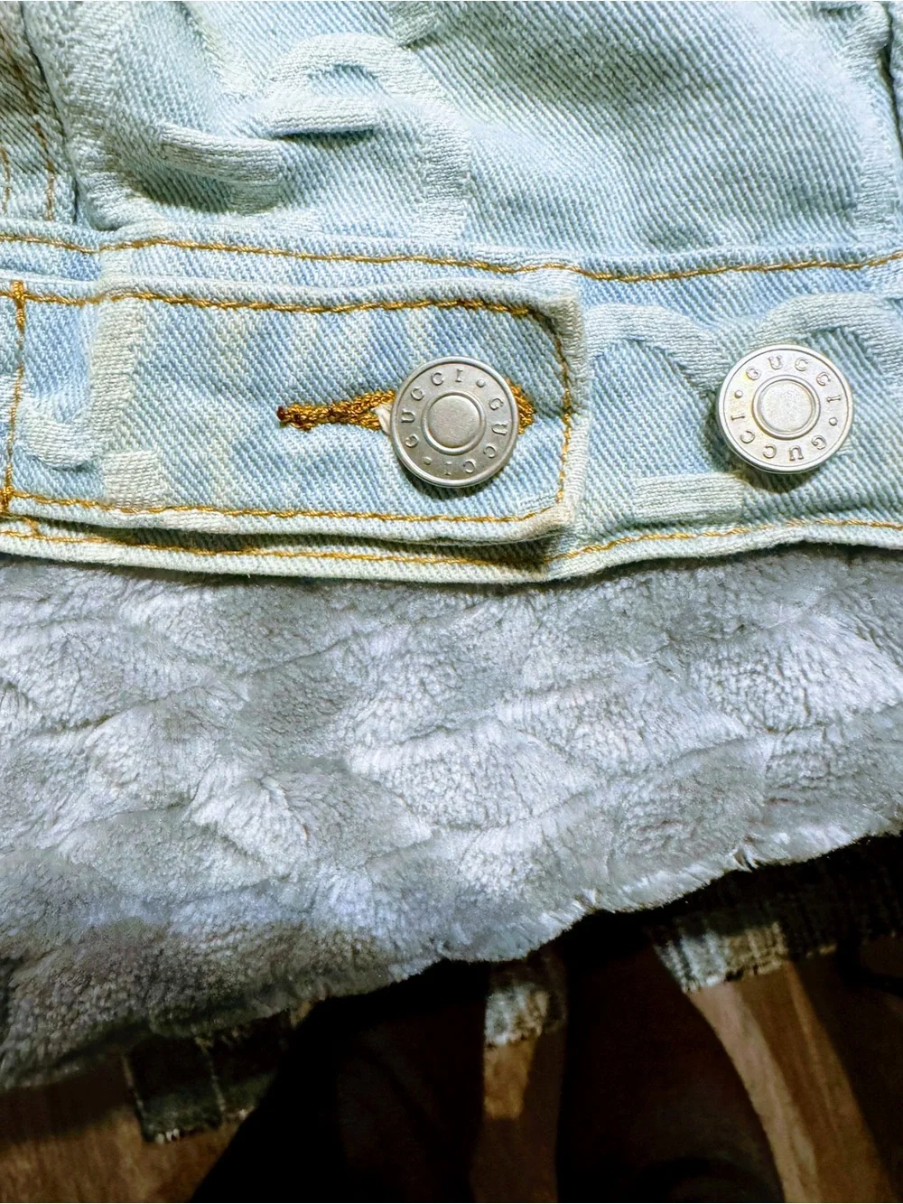 Gucci 'California' Embroidered Denim Jacket - Light Blue with Red Script